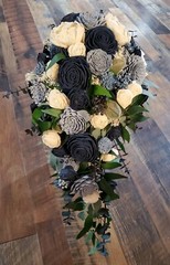 2FT Long Navy & Dusty Blue Bridal Bouquet Sola Wood Cascading Wedding Flowers