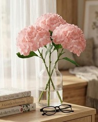 3Pcs Real Touch Hydrangea Artificial Flowers – 16.7″ 3D Latex Light – Pink