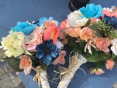 Wedding flowers bridal bouquets bridal pkg. TEALS And CORAL 7 bouquet