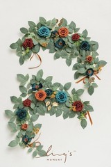 Ling’s Moment 2FT Teal & Terracotta Flowers Garland, 2PCS Sign Flowers