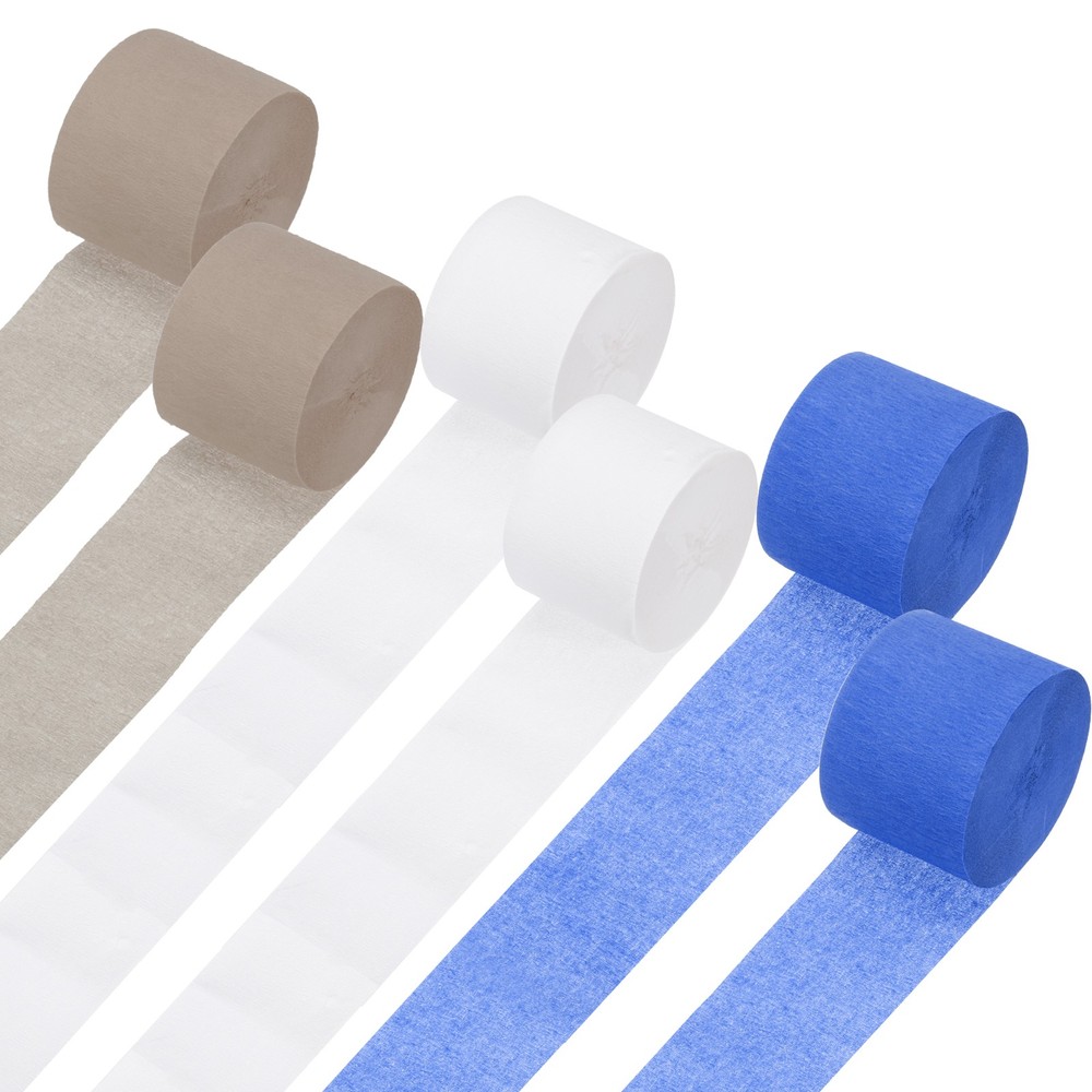 Crepe Paper Streamers 6 Rolls 492ft (Brown/White/Bright Blue)