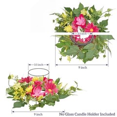 2 Pcs Mini Spring Floral Candle Rings Wreaths for Fuchsia Pink & Yellow