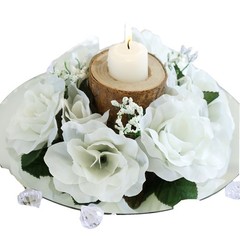 4 Ivory CANDLE RINGS with SILK ROSES Wedding Flowers for Centerpieces