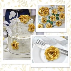 Rose Head Flowers with Stem – 108pcs Rose Artificial Flowers Bulk – 3.1” Gold