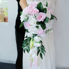 Artificial Rose Wedding Bride Multicolor Waterfall Flower Bouquet Romantic Decor