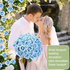 Thiccywoov 30 Pcs Rose Artificial Flowers in Bulk Lifelike Long Stem Light Blue