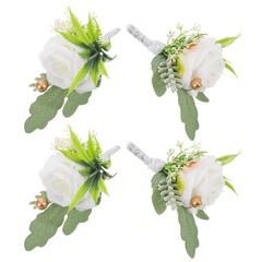 4 PCS Wedding Lapel Corsage Best Man Boutonniere Fake Flower Brooch