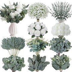 180 Pcs 10 Kinds Mixed Artificial Eucalyptus Stems Bulk Faux Greenery Dried