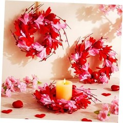4 Pcs Valentine Candle Rings Wreaths 9″ Red Pink Heart Berry Candle Holder