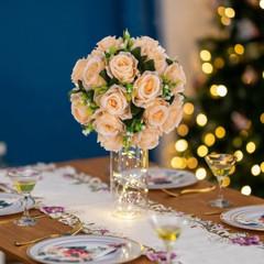 Silk Roses Flowers Centerpiece Arrangement Peach White Bridal Party USA Seller