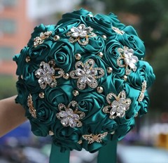 8.3″ Handmade Satin Rose Bridal Bouquet Toss Round Wedding Bouquet Throw Toss…