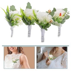 4 PCS Wedding Lapel Corsage Best Man Boutonniere Fake Flower Brooch
