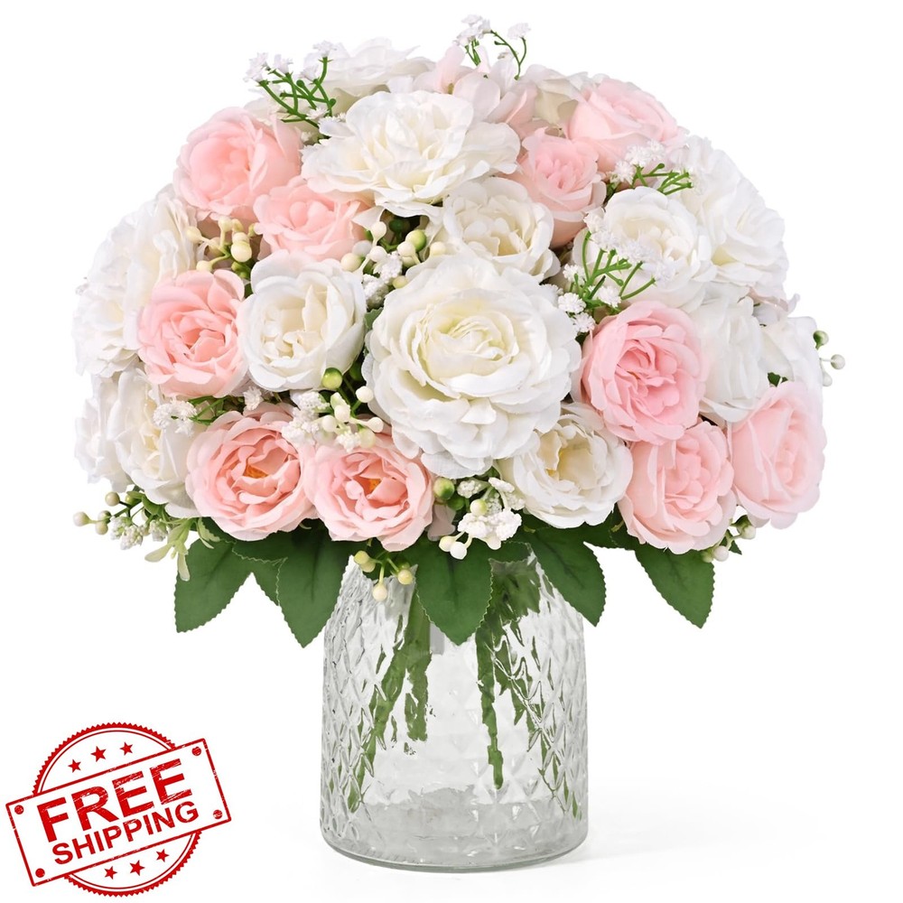 Yastouay Peonies Flowers Mixed Pink White 4 Bouquets