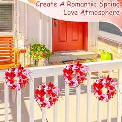 4 Pcs Valentine Candle Rings Wreaths 9″ Red Pink Heart Berry Candle Holder