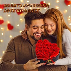 Forever Red Roses in a Heart Shaped Box 16 Preserved 16 Roses, Heart-red
