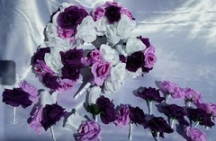 20 Pc Wedding Bouquet Set, Purple Roses, Lavender Roses, White Roses