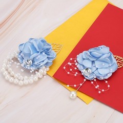 2Pcs, Rose Bridesmaid Wrist Flower Artificial Bride Wrist Light Blue