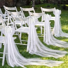 Suncalla 2 Pcs Giant White Wedding Bow Decor with Artificial Flowers Wreath