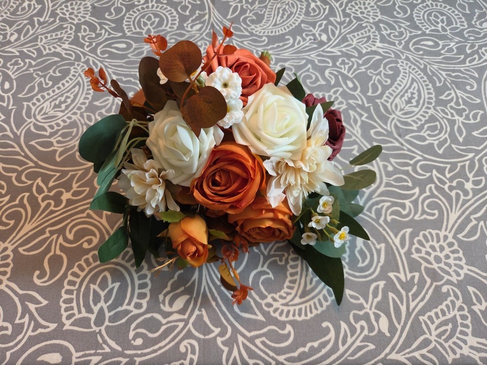 Rinlong 1Pc Wedding Bridesmaids/Bride Bouquet Burnt Orange Terracotta Cream