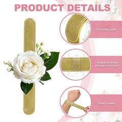 4 Pcs Corsage Wristlet Band, Elastic Wrist Corsage Bracelets Bands, Gold