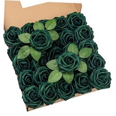 25Pcs Artificial Roses Flowers Fake Roses with Stems Real 25pcs Hunt Green
