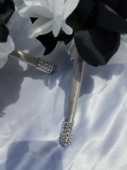 23 Pc Black, Silver & White Wedding Bouquet Set, Package w/ Silver & Rhinestones