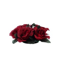 4 Burgundy CANDLE RINGS with SILK ROSES Wedding Flowers for Centerpieces