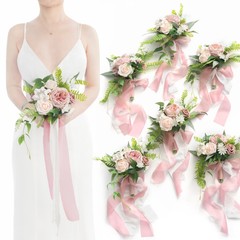 Ling’s Moment Pink Bridesmaid Bouquet Set of 6, Dusty Rose Bridal Bouquets fo…
