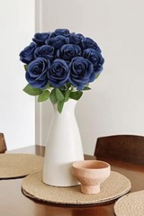 12pcs Roses Artificial Flowers Fake Roses Flowers with Long 12PCS Navy Blue