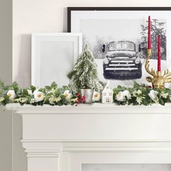 MAKHOT 2Pack White 6.6 Ft Eucalyptus Garland with Lovely Faux Rose Flowers, A…