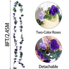5Pcs 82 FT Artificial Rose Flower Garland, Faux Silk Rose FGarland 5pcs Purple