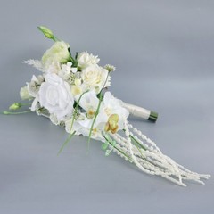 White Cascade Bridal Bouquet Artificial Rose Wedding Teardrop Bridesmaid Flower