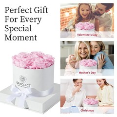 Graclect Flowers for Delivery Prime – Preserved Roses Pink in White Box