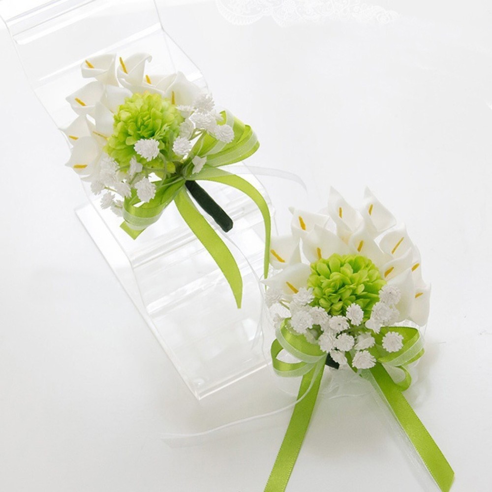Wedding Wrist Corsage & Boutonniere Artificial Calla lily White/Green