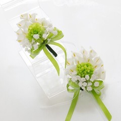 Wedding Wrist Corsage & Boutonniere Artificial Calla lily White/Green