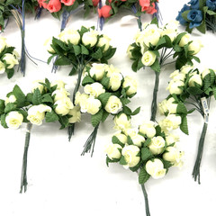 Polyester Rose Buds Flower 4″ Wire Stem Bouquet Wreath Craft Pink Blue Yellow