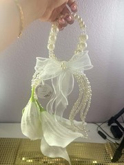 Luxury Pearl Bridal Bouquet | Wedding Flower with White Lilies & Rhinestone Bow