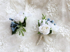 Rose Wedding Wrist Corsage and Boutonniere Set Party Prom Hand Ribbon Flower Sui