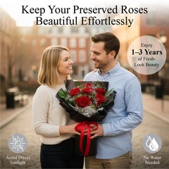 TUCCI FLORAL-Preserved Real Red Roses Bouquet, Forever Flowers with