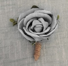 Dusty Blue Gray Bridal Bouquet Sola Wood Flower White Wedding Cascade Artificial