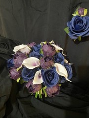 Plum With Navy Blue Silk Roses. With Matching Boutonnière