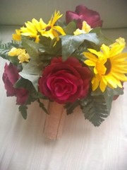 21PC Piece Pkg Wedding Bridal Bouquet Silk Flowers Burg Burlap Sunflower Yellow
