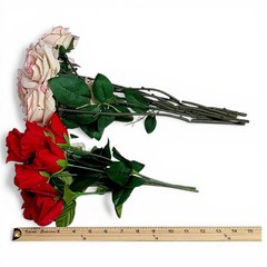 11pc Total Pink & Creamy White Roses Flowers 9 Singles 15″/ Red 2 Bunches 12″