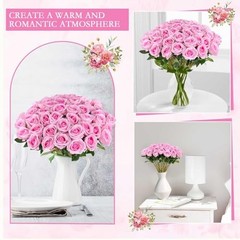 Hananona 50 Artificial Roses in Bulk, Fake Silk Pink Roses Realistic Roses for