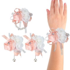 4 Pcs Wrist Corsage and Boutonnieres Set Silk Rose Wedding Bridesmaid Champagne