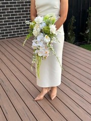 Pure White & Green Wedding waterfall Bouquet – artificial real touch orchid rose
