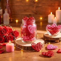 24 Pieces Valentine Heart Shaped Rattan Balls 2.36 Inch Heart Vase Red, Pink
