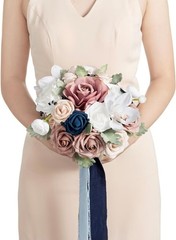 Ling’s Moment 9″ Wedding Dusty Rose/ Navy Bouquet for Bride, Bridesmaid’s Bouque