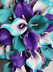 Purple Teal White Calla Lily Bridal Wedding Bouquet Accessories