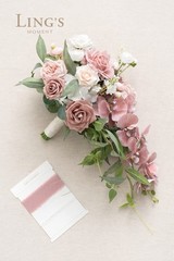 Ling’s Moment Dusty Rose Bridal Bouquet Cascading, 15 Inch Pink Orchids Weddi…